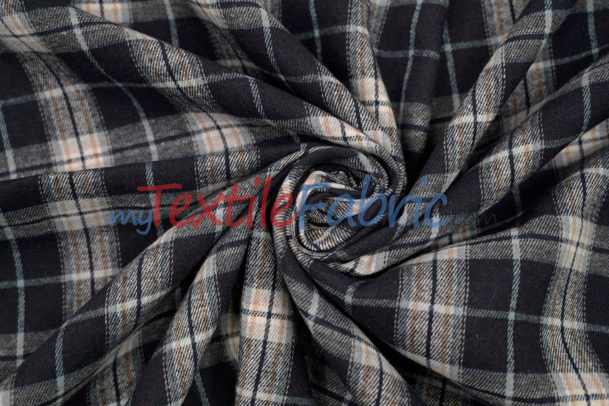 Plaid Flannel Fabric | Brushed Cotton Face | 80% Polyester 20% Cotton | 7 oz | Soft & Cozy Apparel Fabric