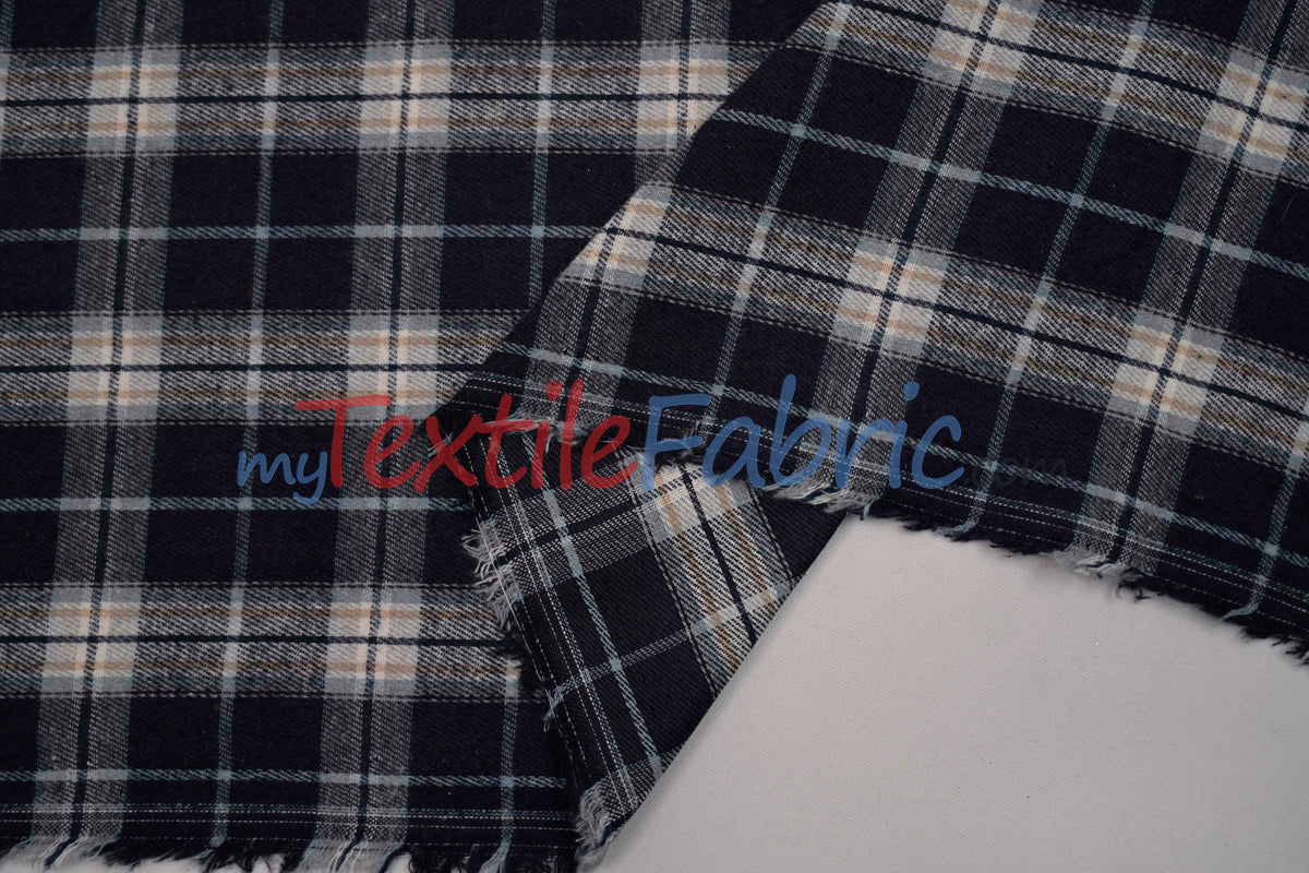 Plaid Flannel Fabric | Brushed Cotton Face | 80% Polyester 20% Cotton | 7 oz | Soft & Cozy Apparel Fabric