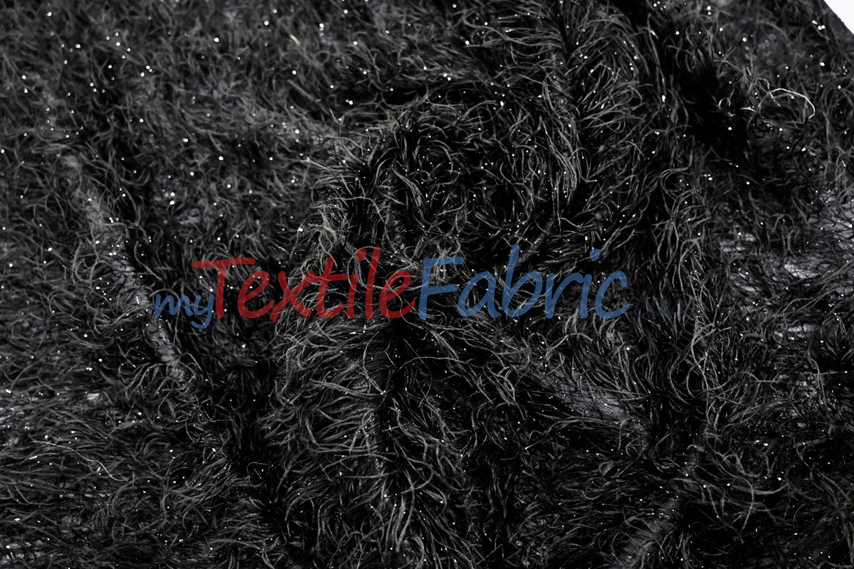 Black Shaggy Brocade | Metallic Eyelash Lame Fabric | 57 Inch Wide | For Costumes Cosplay Apparel & Decor