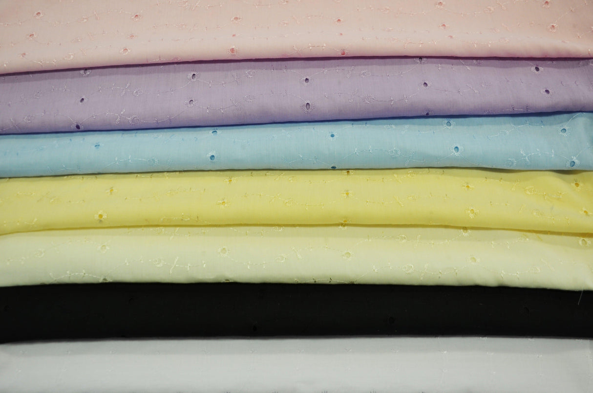 Polyester Cotton Eyelet Embroidery | No Scallop Ends | 60" Wide | Multiple Colors |
