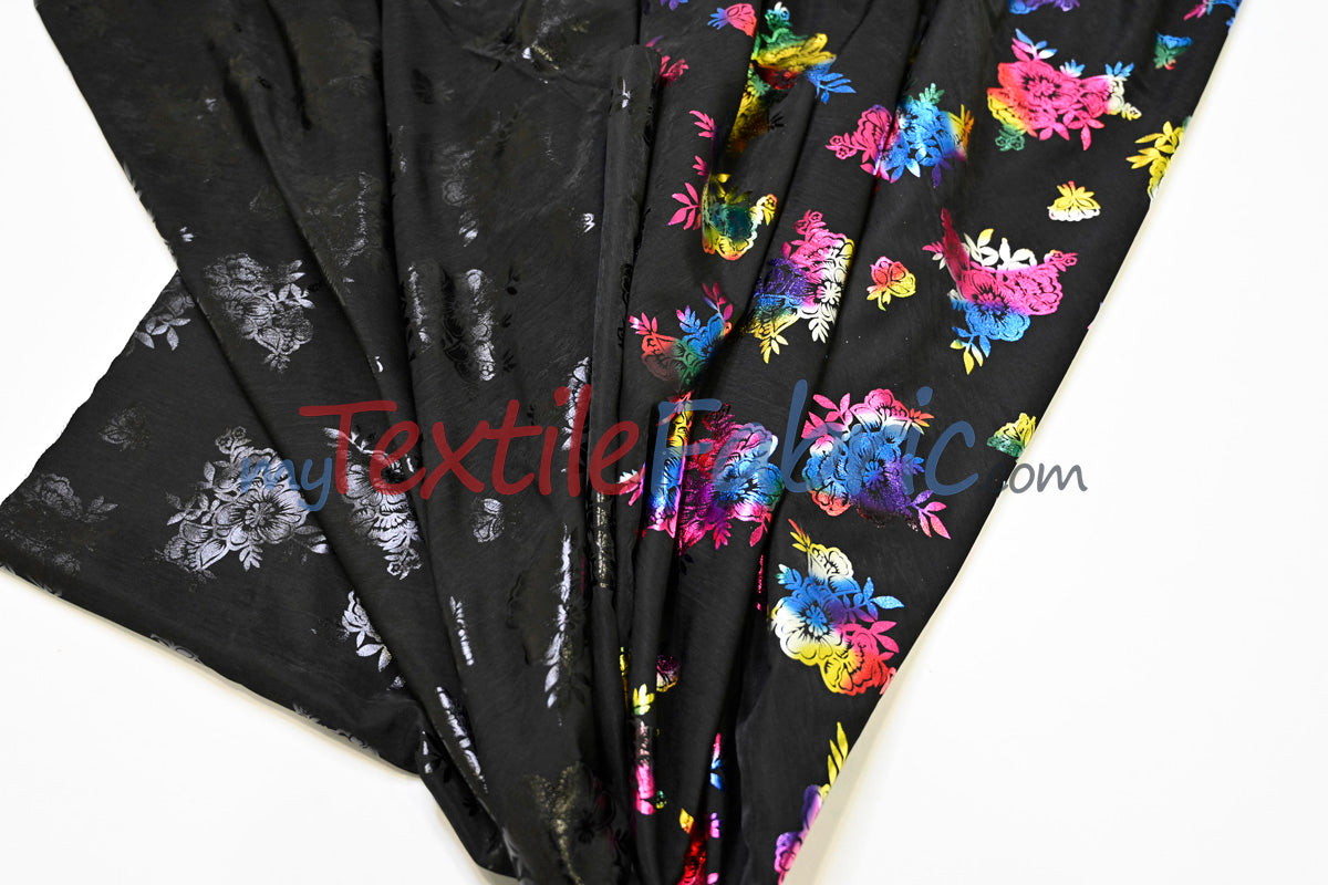 Floral Holographic Foil on Peachskin | Soft & Lightweight | 60” Wide | Ideal for Fashion & Costumes