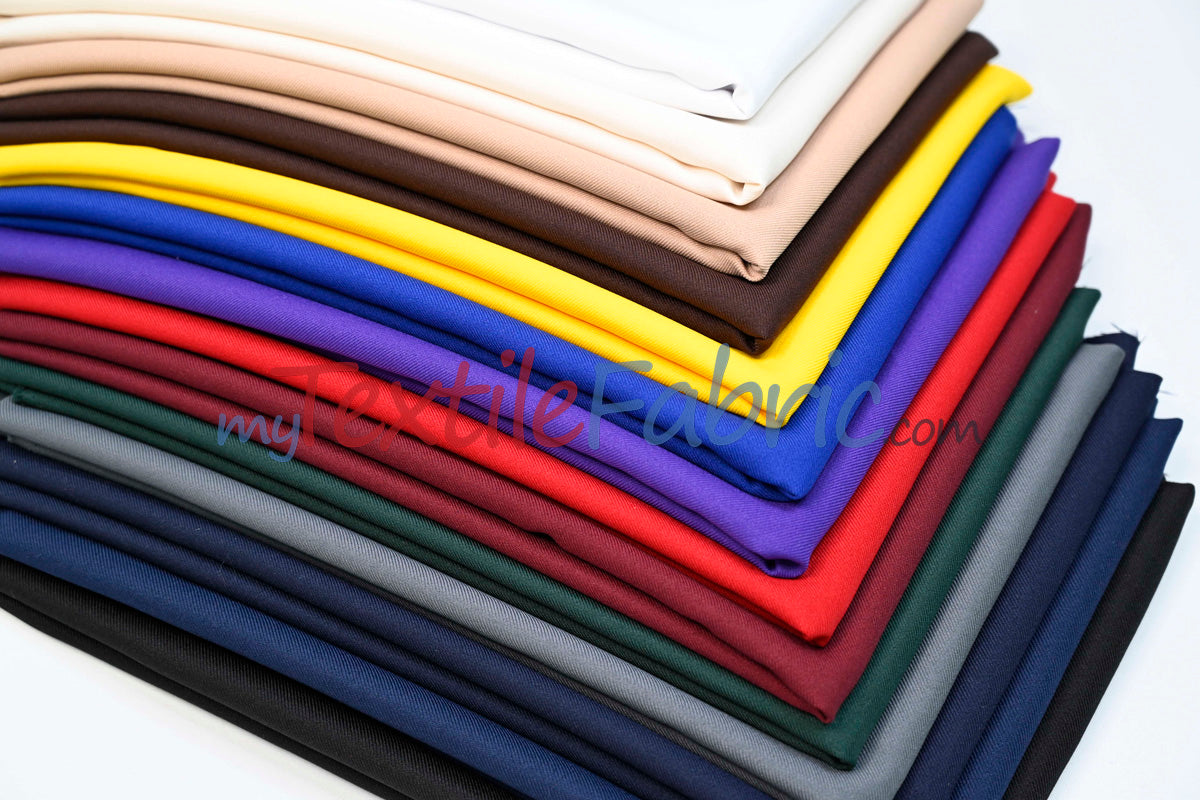 Polyester Gabardine Fabric | Polyester Suiting Fabric | 58" Wide | Multiple Colors | Polyester Twill Fabric |