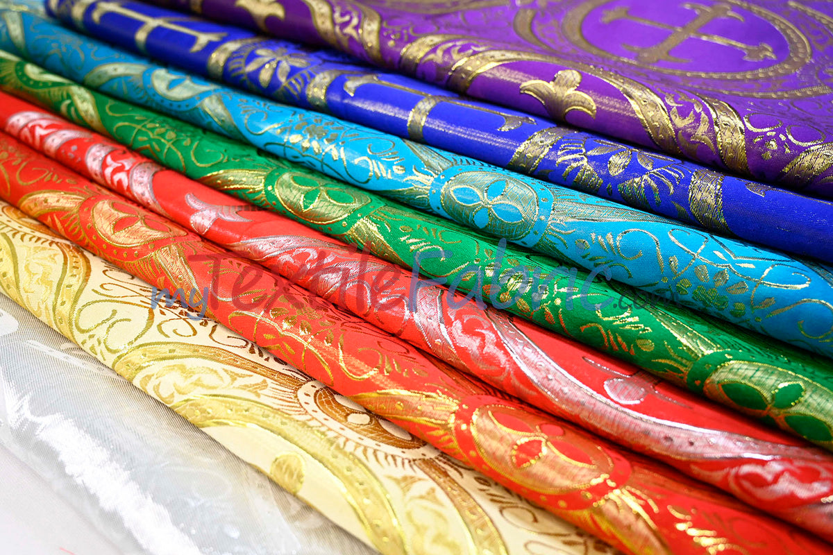 Circular Cross Liturgical Brocade Fabric | 60" Wide | Metallic Brocade by the Yard |