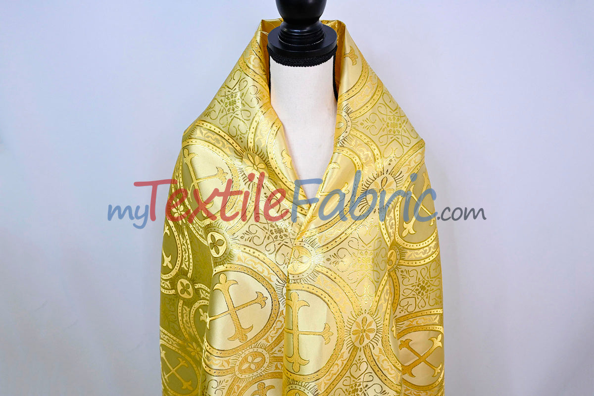 Circular Cross Liturgical Brocade Fabric | 60" Wide | Metallic Brocade by the Yard |