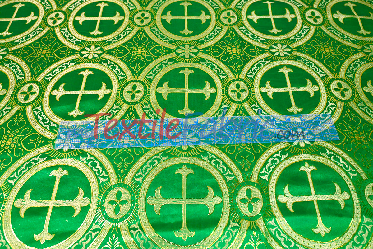 Circular Cross Liturgical Brocade Fabric | 60" Wide | Metallic Brocade by the Yard |