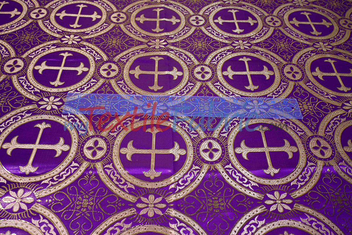 Circular Cross Liturgical Brocade Fabric | 60" Wide | Metallic Brocade by the Yard |