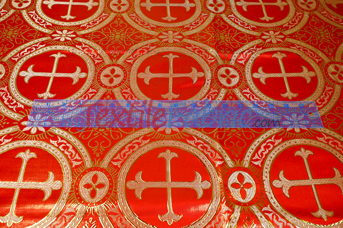 Circular Cross Liturgical Brocade Fabric | 60" Wide | Metallic Brocade by the Yard |