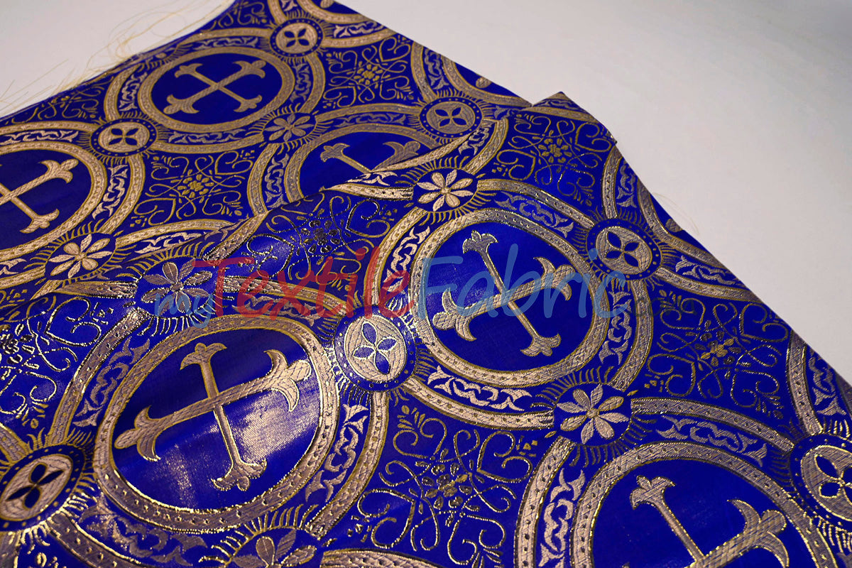 Circular Cross Liturgical Brocade Fabric | 60" Wide | Metallic Brocade by the Yard |