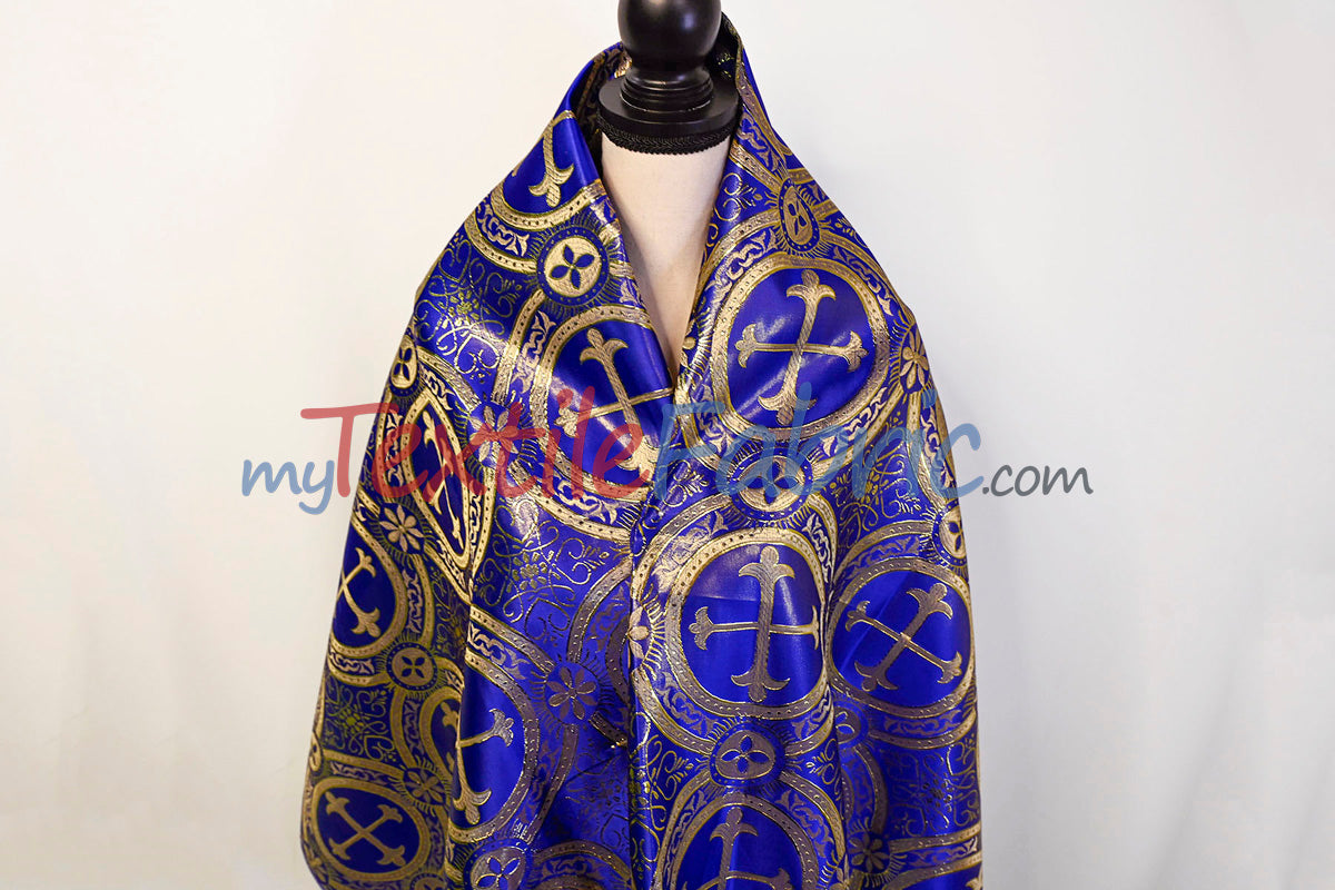 Circular Cross Liturgical Brocade Fabric | 60" Wide | Metallic Brocade by the Yard |