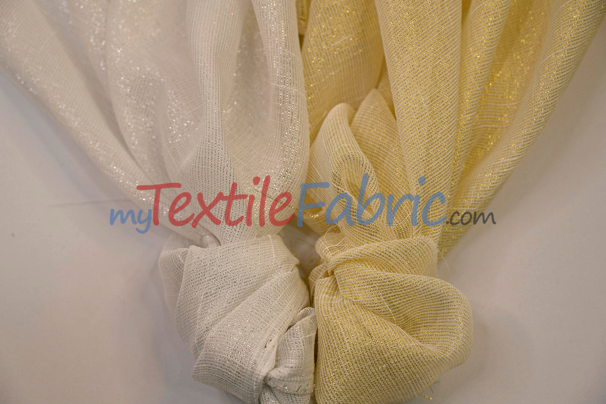Extra Wide Metallic Faux Sheer Linen | Metallic Sheer Linen for Drapery | 108" Wide | Silver and Gold | Multiple Colors |