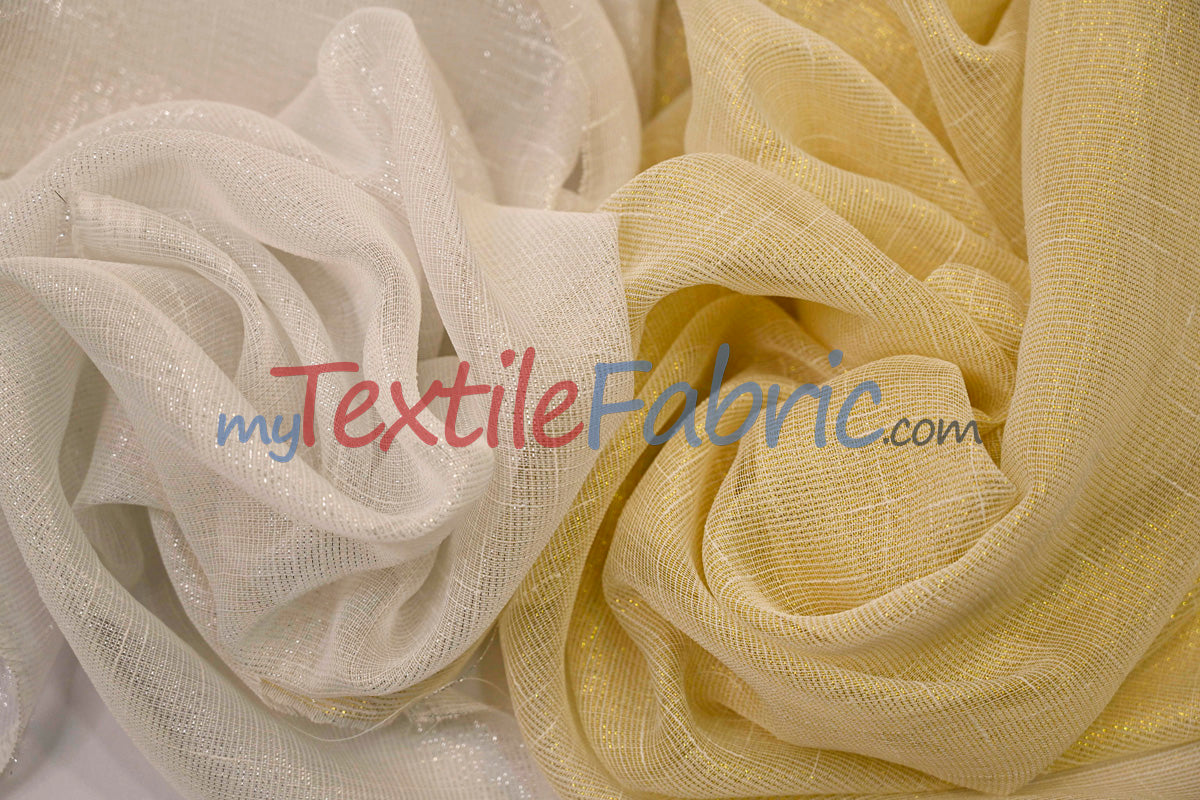 Extra Wide Metallic Faux Sheer Linen | Metallic Sheer Linen for Drapery | 108" Wide | Silver and Gold | Multiple Colors |