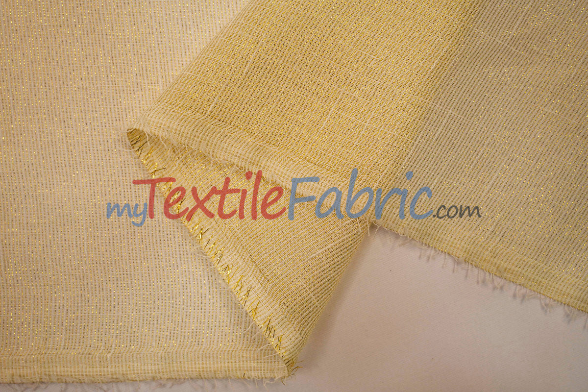 Extra Wide Metallic Faux Sheer Linen | Metallic Sheer Linen for Drapery | 108" Wide | Silver and Gold | Multiple Colors |