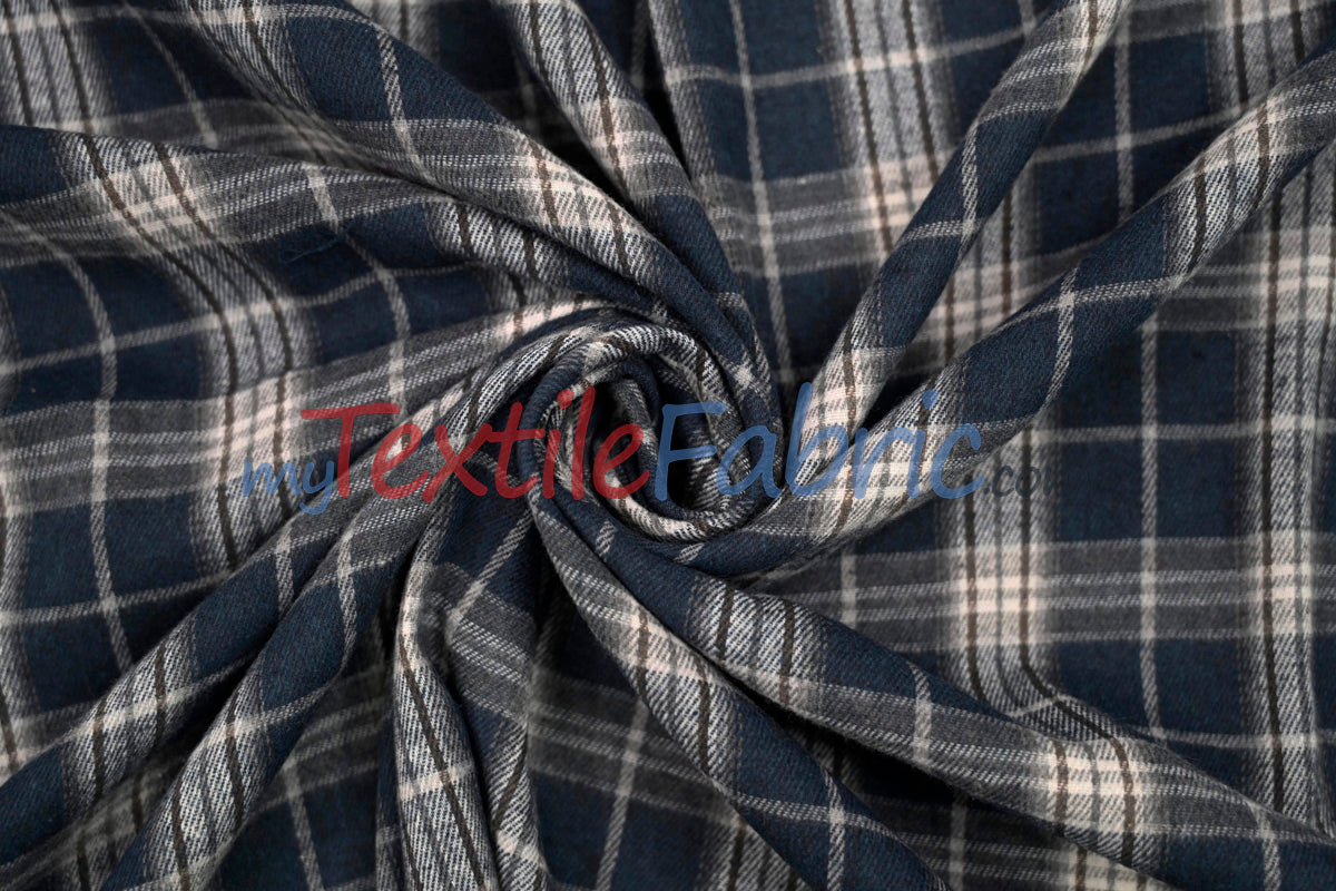 Plaid Flannel Fabric | Brushed Cotton Face | 80% Polyester 20% Cotton | 7 oz | Soft & Cozy Apparel Fabric