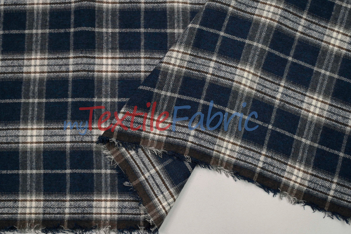 Plaid Flannel Fabric | Brushed Cotton Face | 80% Polyester 20% Cotton | 7 oz | Soft & Cozy Apparel Fabric