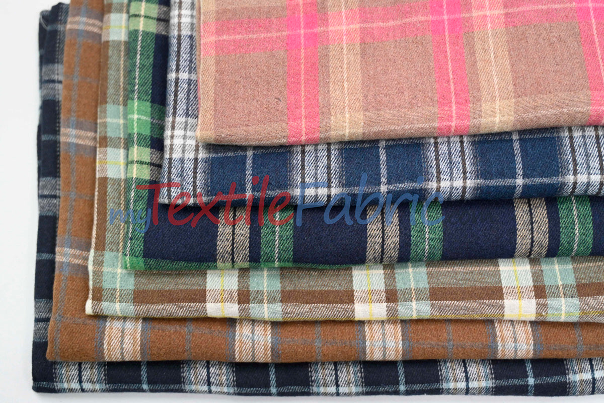 Plaid Flannel Fabric | Brushed Cotton Face | 80% Polyester 20% Cotton | 7 oz | Soft & Cozy Apparel Fabric