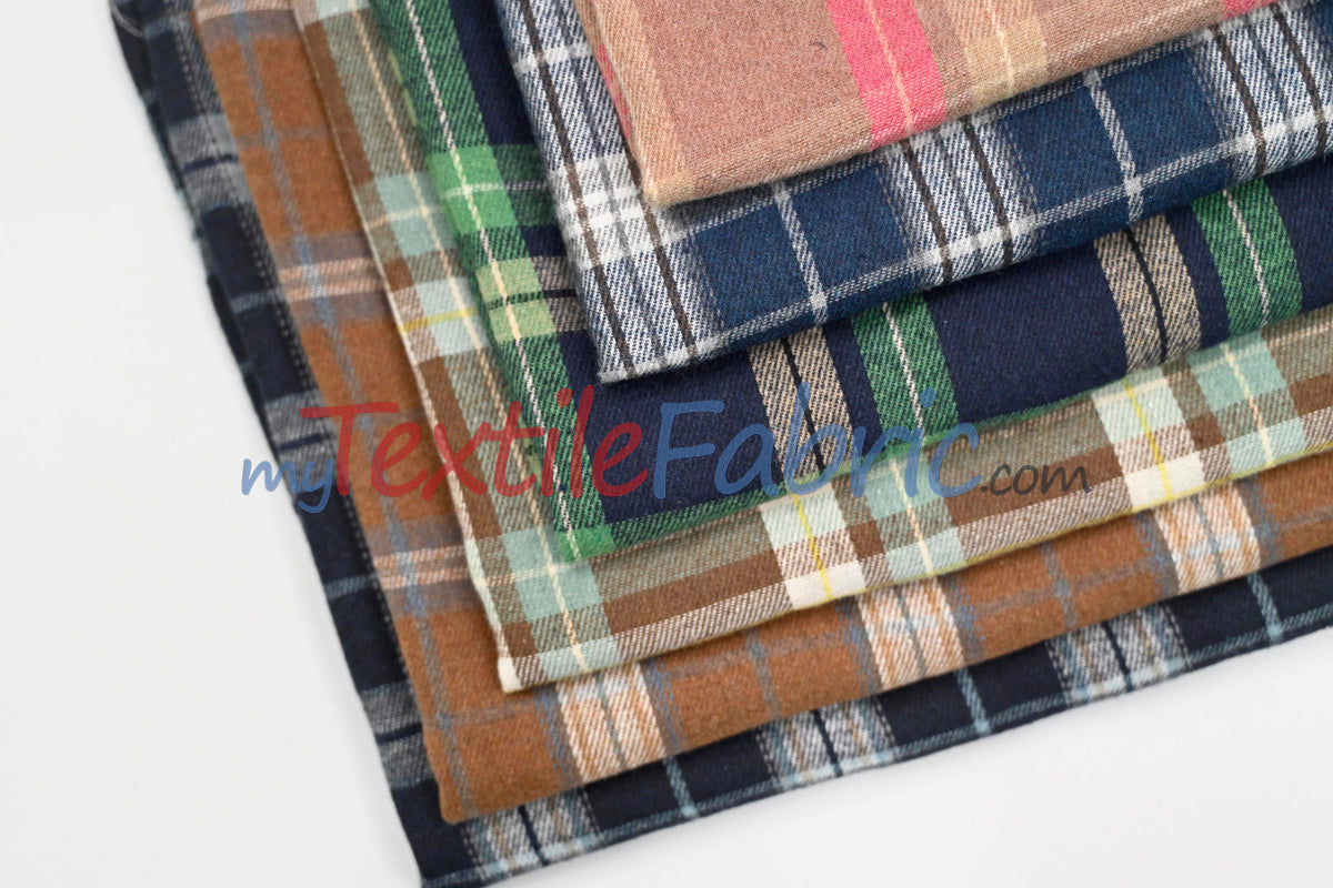 Plaid Flannel Fabric | Brushed Cotton Face | 80% Polyester 20% Cotton | 7 oz | Soft & Cozy Apparel Fabric