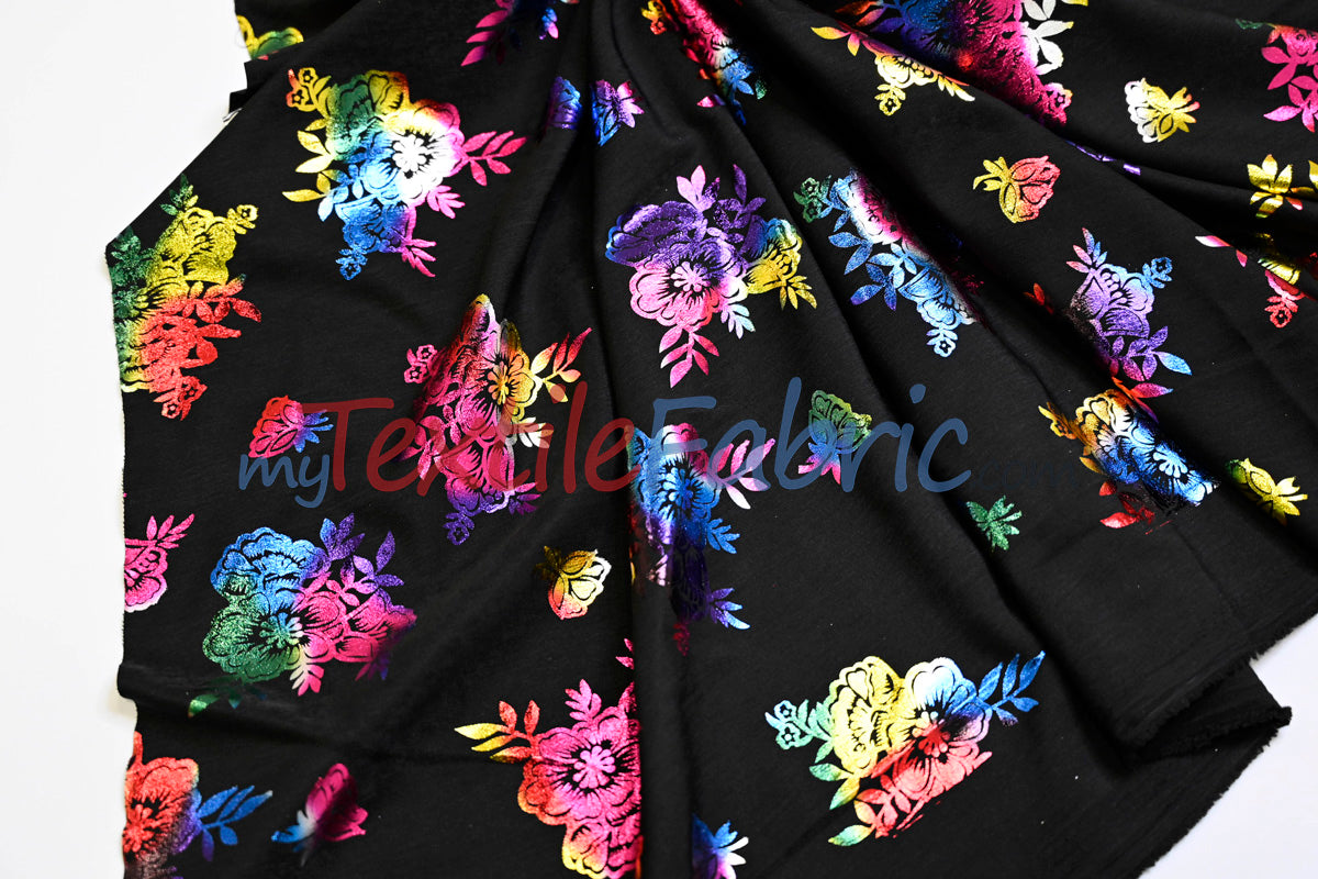 Floral Holographic Foil on Peachskin | Soft & Lightweight | 60” Wide | Ideal for Fashion & Costumes