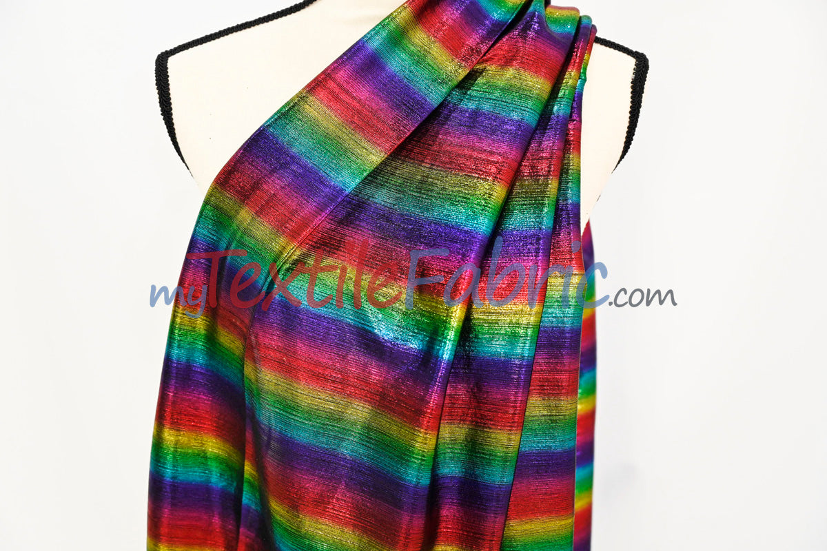 Rainbow Metallic Stretch Slinky Fabric by the Yard | 58” Wide | 2 Way Stretch