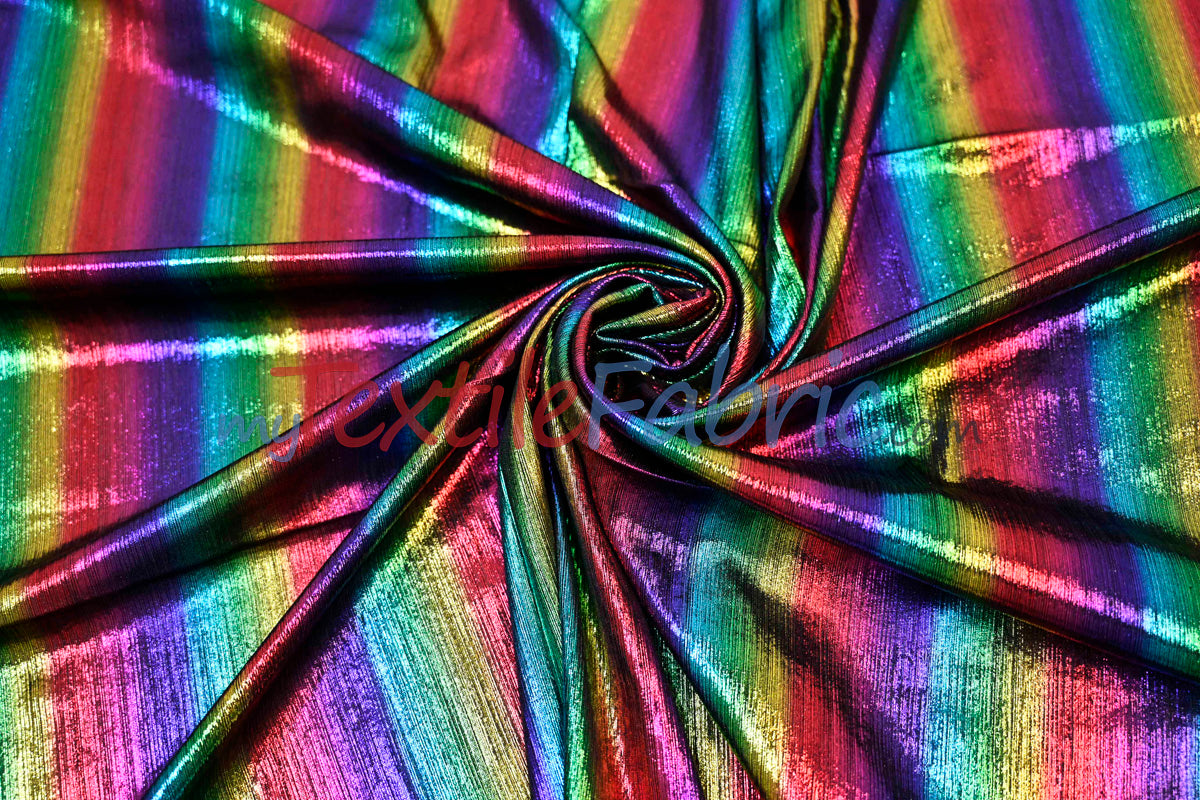 Rainbow Metallic Stretch Slinky Fabric by the Yard | 58” Wide | 2 Way Stretch