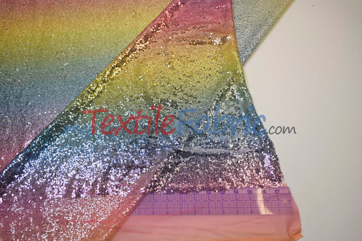 Rainbow Sequins Fabric | Multi Color Sequins Rainbow on Mesh Fabric | Mermaid Mesh Sequins Fabric | Ombre Sequins Fabric by the Yard |