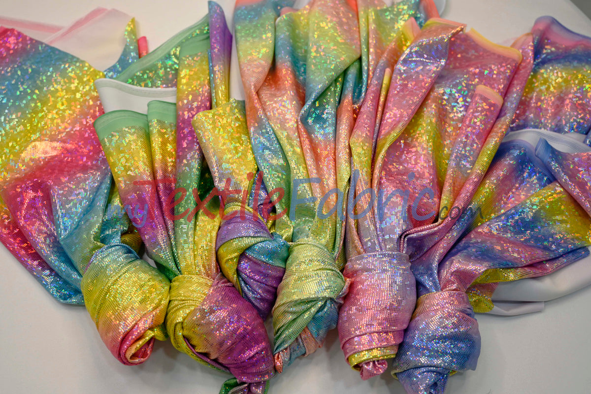 Rainbow Shattered Hologram Spandex |4 Way Stretch Dancewear Fabric | 58/60" Wide | Rainbow Spandex Fabric