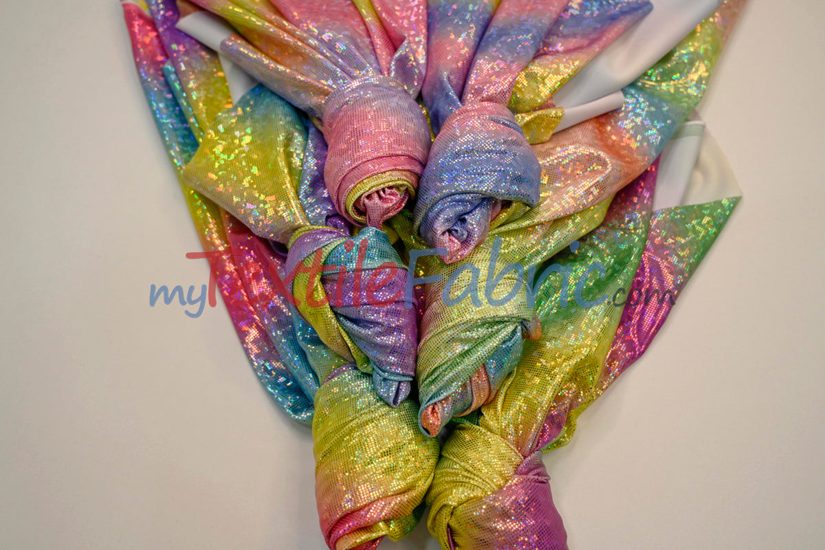 Rainbow Shattered Hologram Spandex |4 Way Stretch Dancewear Fabric | 58/60" Wide | Rainbow Spandex Fabric