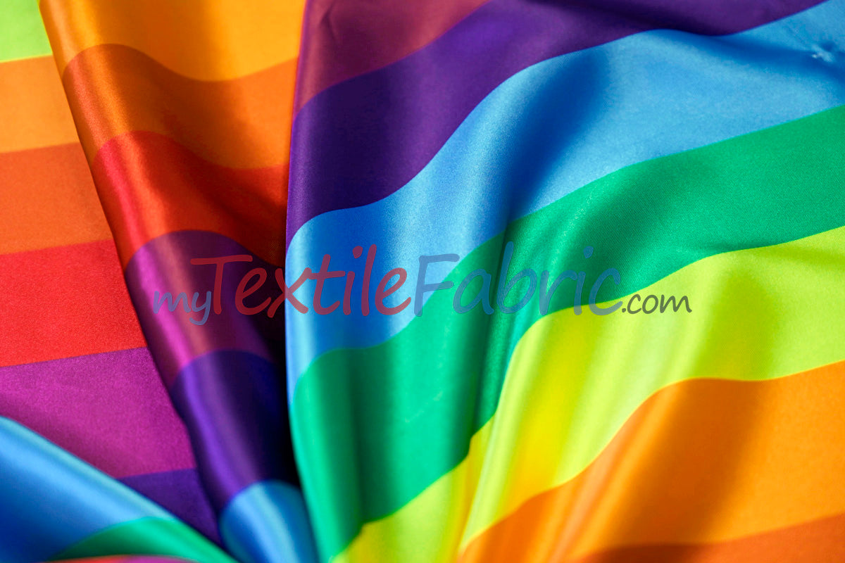 Rainbow Stripe Satin Fabric | Soft Satin Stripe Charmeuse Fabric | 60" Wide