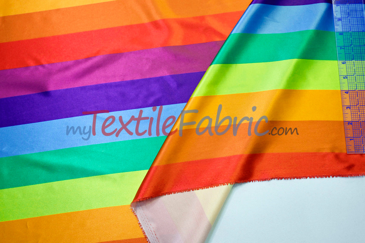 Rainbow Stripe Satin Fabric | Soft Satin Stripe Charmeuse Fabric | 60" Wide
