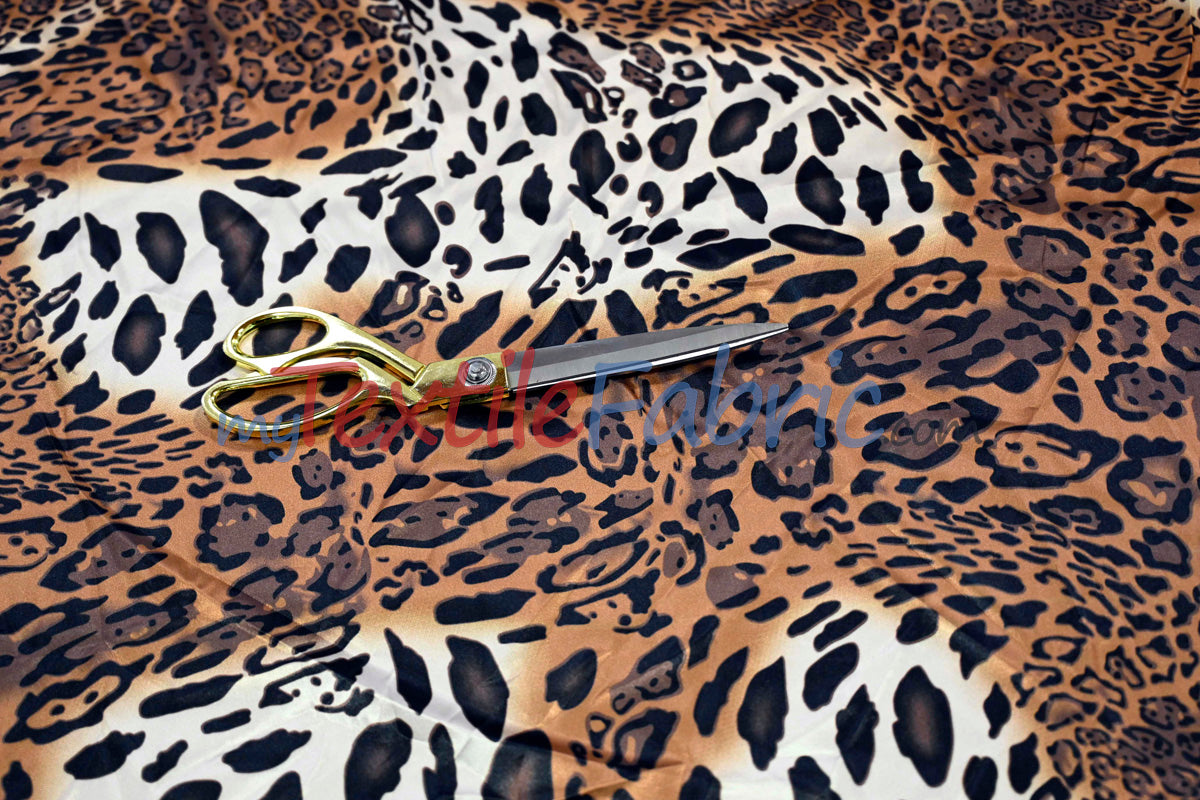 Jungle Animal Satin Print Fabric | Charmeuse Satin Tiger Cheetah Blend X Yard | Satin Animal Print | 60" Wide | Soft Light Weight Flow