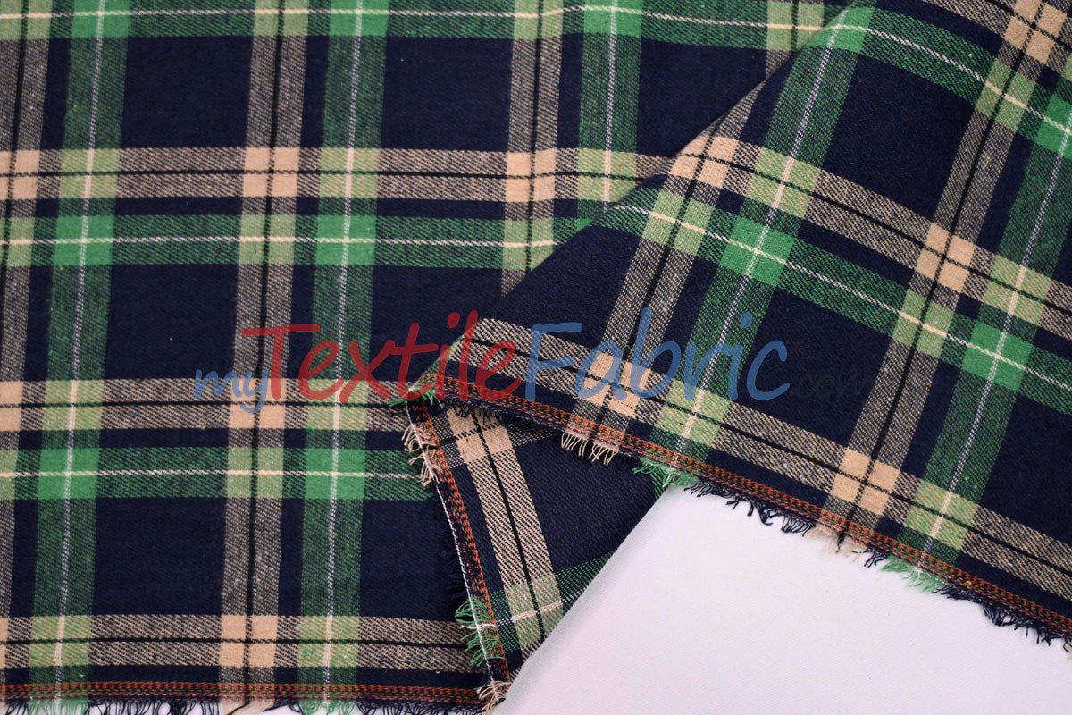 Plaid Flannel Fabric | Brushed Cotton Face | 80% Polyester 20% Cotton | 7 oz | Soft & Cozy Apparel Fabric