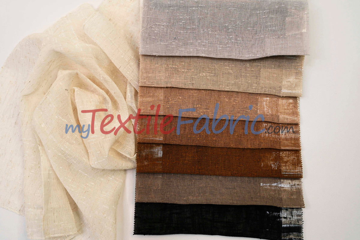 Swiss Sheer Fabric | Linen-Look Sheer Drapery | 130″ Wide | Event & Home Curtains | Available in 15 Colors