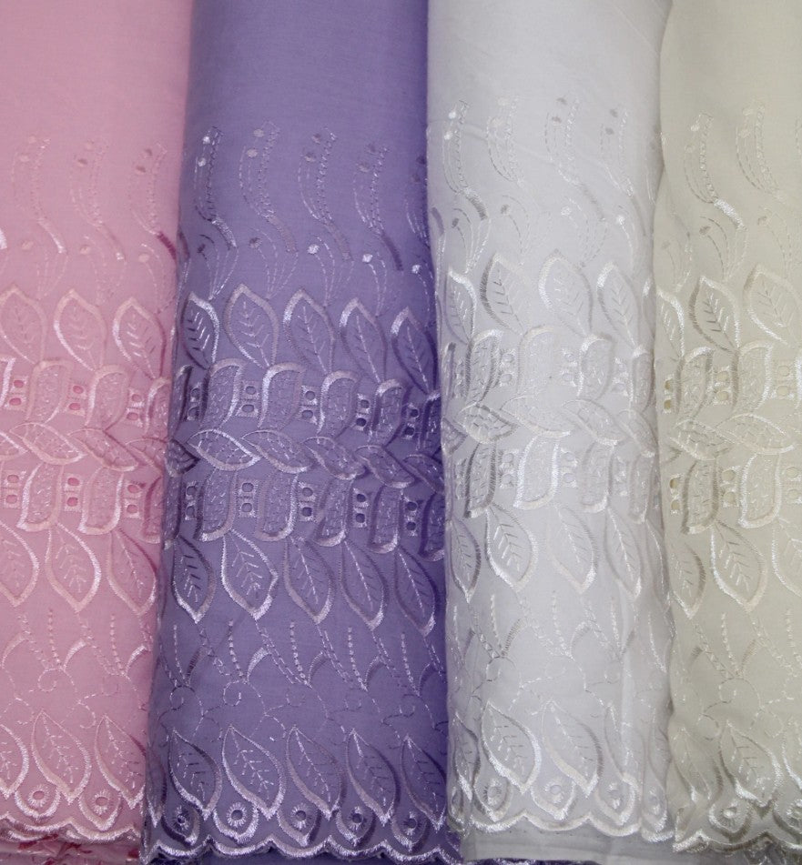 Polyester Cotton Eyelet Embroidery | One Side Scallop | 45" Wide | Multiple Colors |