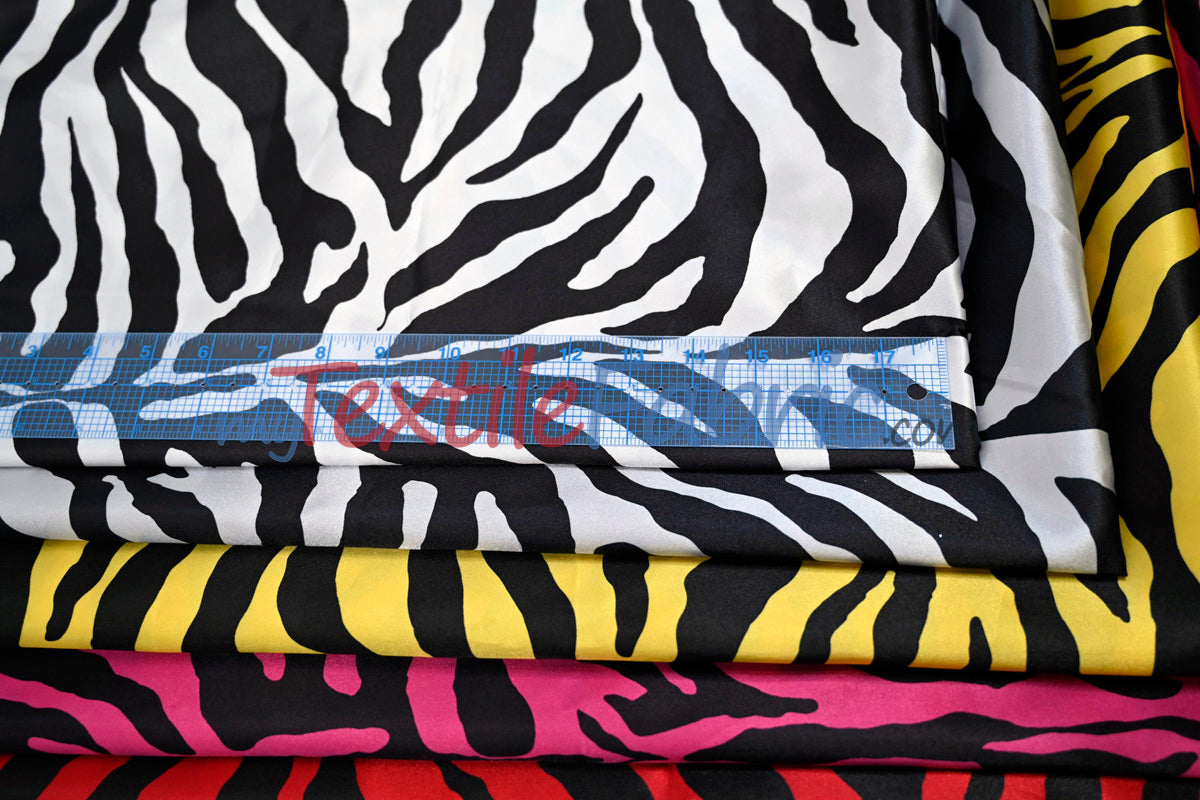 Animal Zebra Satin Fabric | Soft Satin Zebra Charmeuse Fabric | 60" Wide | Multiple Colors |