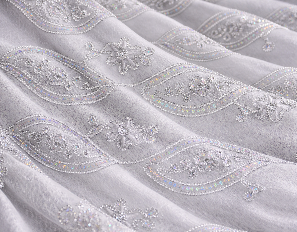 Coco Mango Sheer Embroidery | Double Scallop Lace | 52" Wide | Gold and Silver |