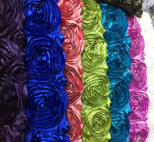 Rosette Satin Fabric | Wedding Satin Fabric | 54" Wide | 3d Satin Floral Embroidery | Yards & Bolts