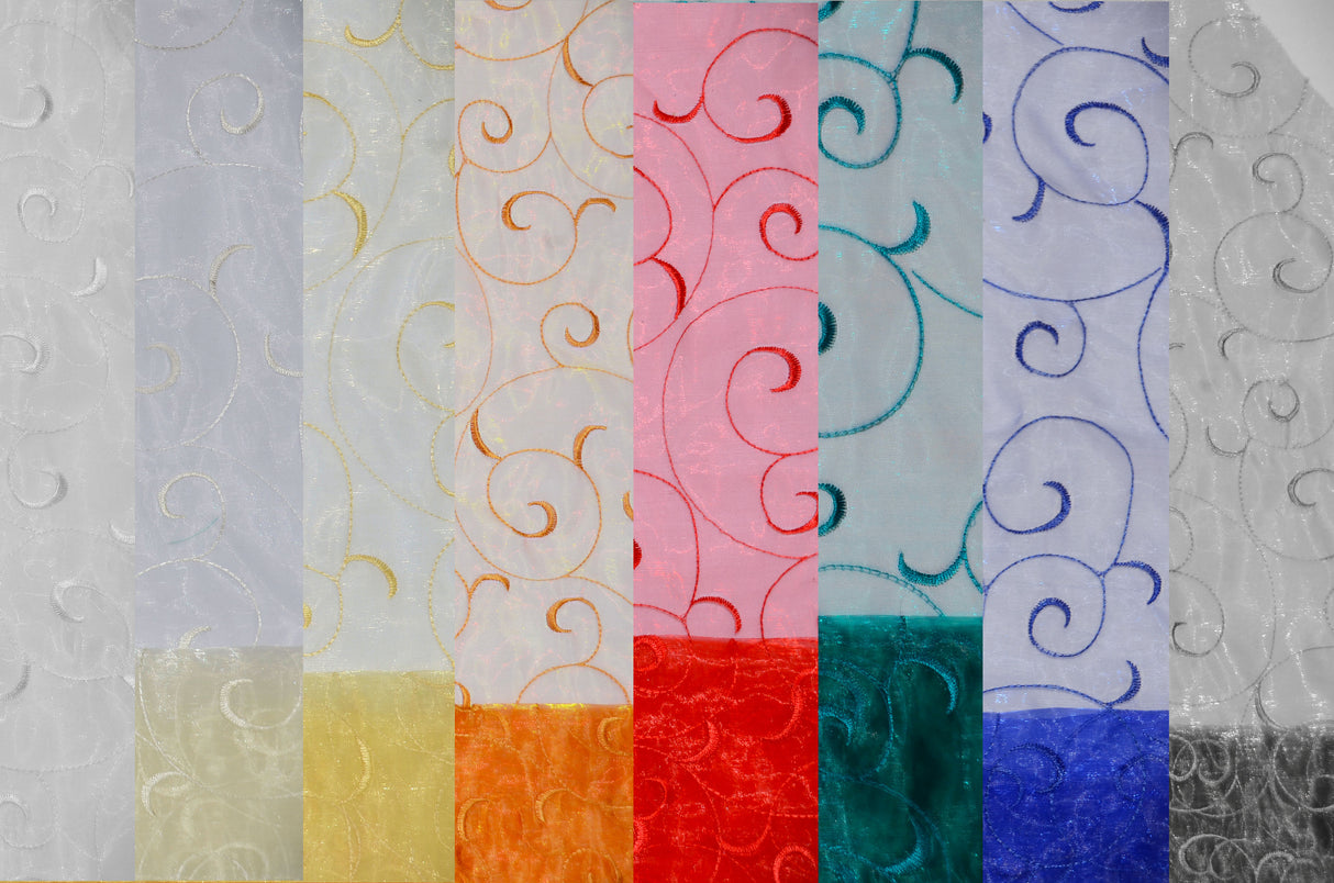Swirl Organza Fabric | Embroidered Swirl Sheer | 54" Wide | Multiple Colors |