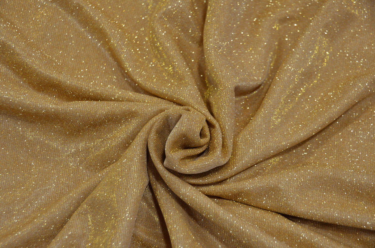 Stretch Glimmer Knit Fabric | 2 Way Stretch | 56" Wide | Metallic Glitter Spandex Knit Fabric | Fabric mytextilefabric Yards 0002 Gold