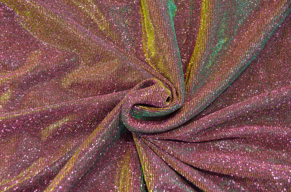 Stretch Glimmer Knit Fabric | 2 Way Stretch | 56" Wide | Metallic Glitter Spandex Knit Fabric | Fabric mytextilefabric Yards 0016 Magenta Green