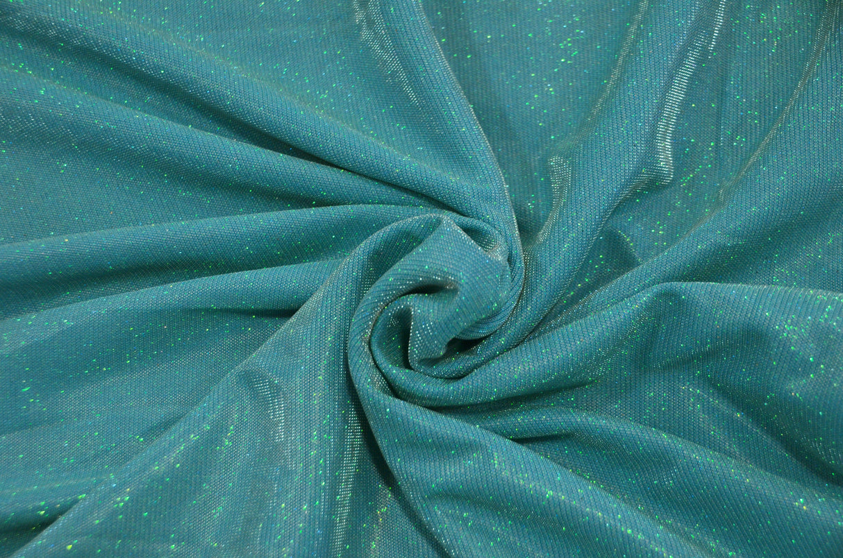 Stretch Glimmer Knit Fabric | 2 Way Stretch | 56" Wide | Metallic Glitter Spandex Knit Fabric | Fabric mytextilefabric Yards 0029 Dark Aqua