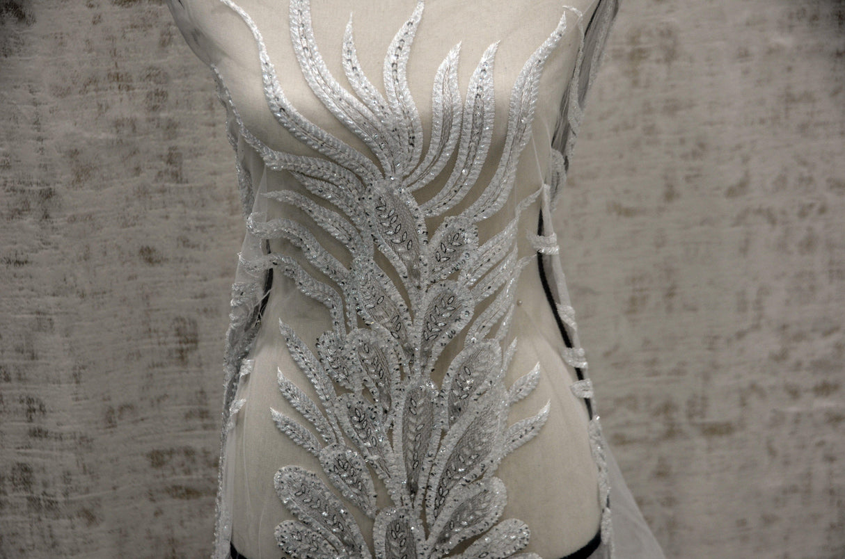 White Bridal Lace Fabric | E15170 | White Embroidery Lace Fabric | 50" Wide | Wedding Beaded Lace Fabric | Fabric mytextilefabric