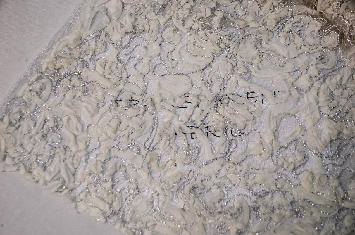 Metallic Enchanted Lace Fabric | Enchanted Sheer Embroidery | 52" Wide | Patina Sheer Lace | Blissful Sheer Lace | Fabric mytextilefabric 3"x3" Sample Swatch White