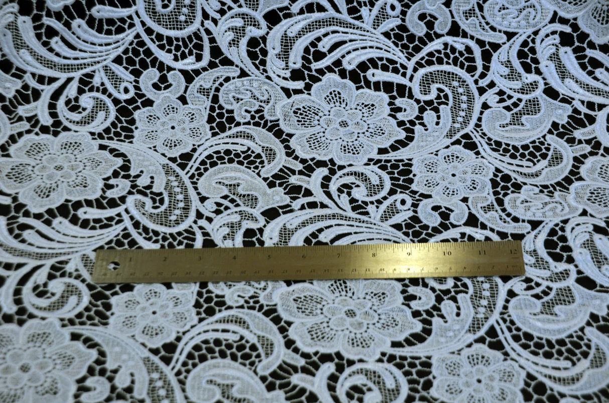 Guipure Bridal Lace Fabric | Heavy Double Scalloped Lace | 49" Wide | Multiple Colors | Fabric mytextilefabric