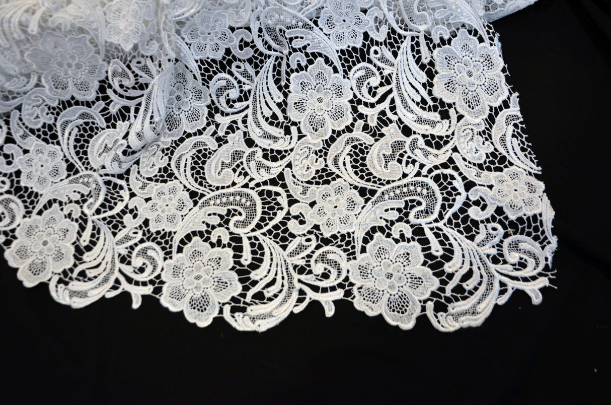 Guipure Bridal Lace Fabric | Heavy Double Scalloped Lace | 49" Wide | Multiple Colors | Fabric mytextilefabric