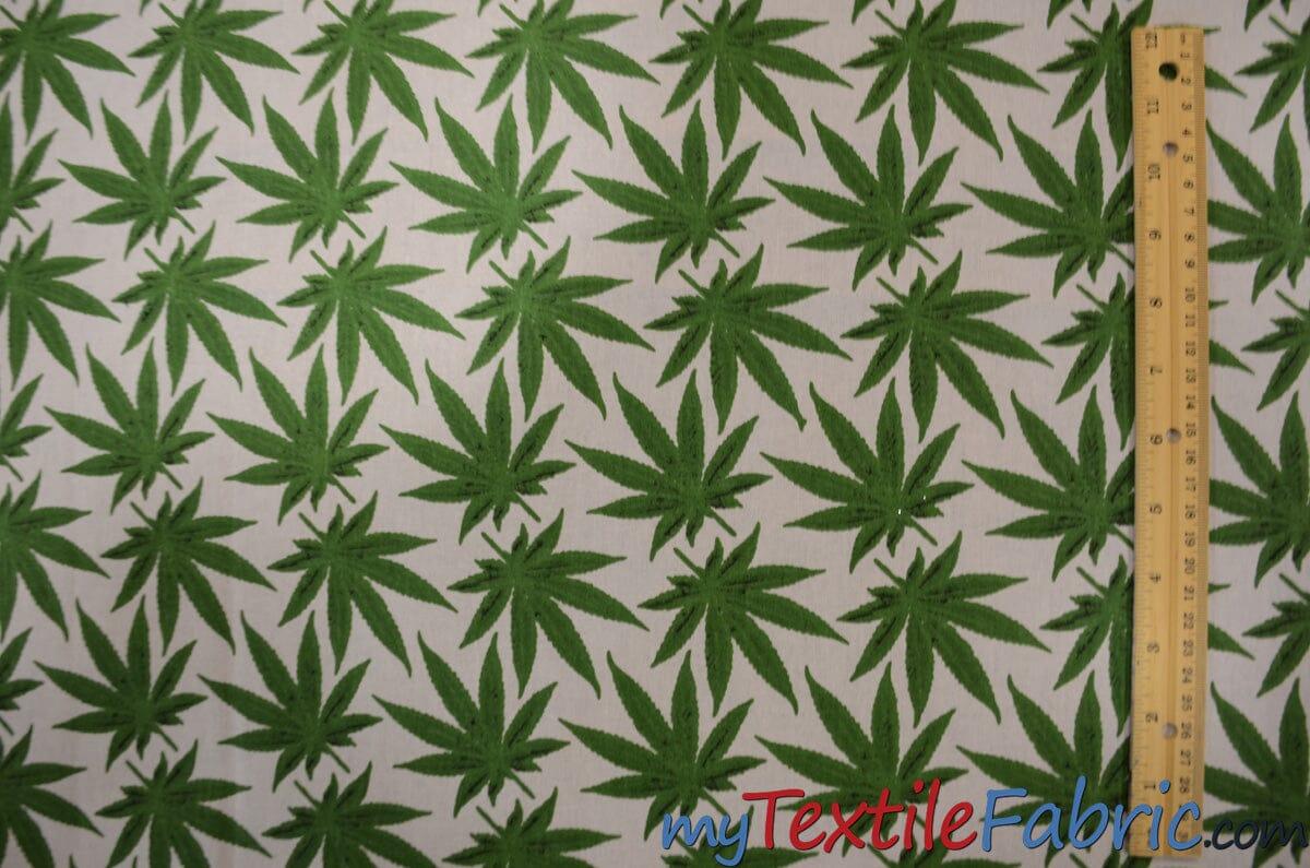 Marijuana Cannabis Leaf Cotton Fabric | 100% Cotton Print | 60" Wide | Ganja Flower Cotton Print | Hemp Leaf Cotton Print | Face Mask, Shirts, Herb Fabric | Fabric mytextilefabric