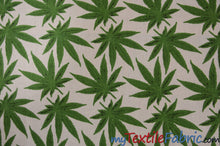 Load image into Gallery viewer, Marijuana Cannabis Leaf Cotton Fabric | 100% Cotton Print | 60&quot; Wide | Ganja Flower Cotton Print | Hemp Leaf Cotton Print | Face Mask, Shirts, Herb Fabric | Fabric mytextilefabric Yards White 
