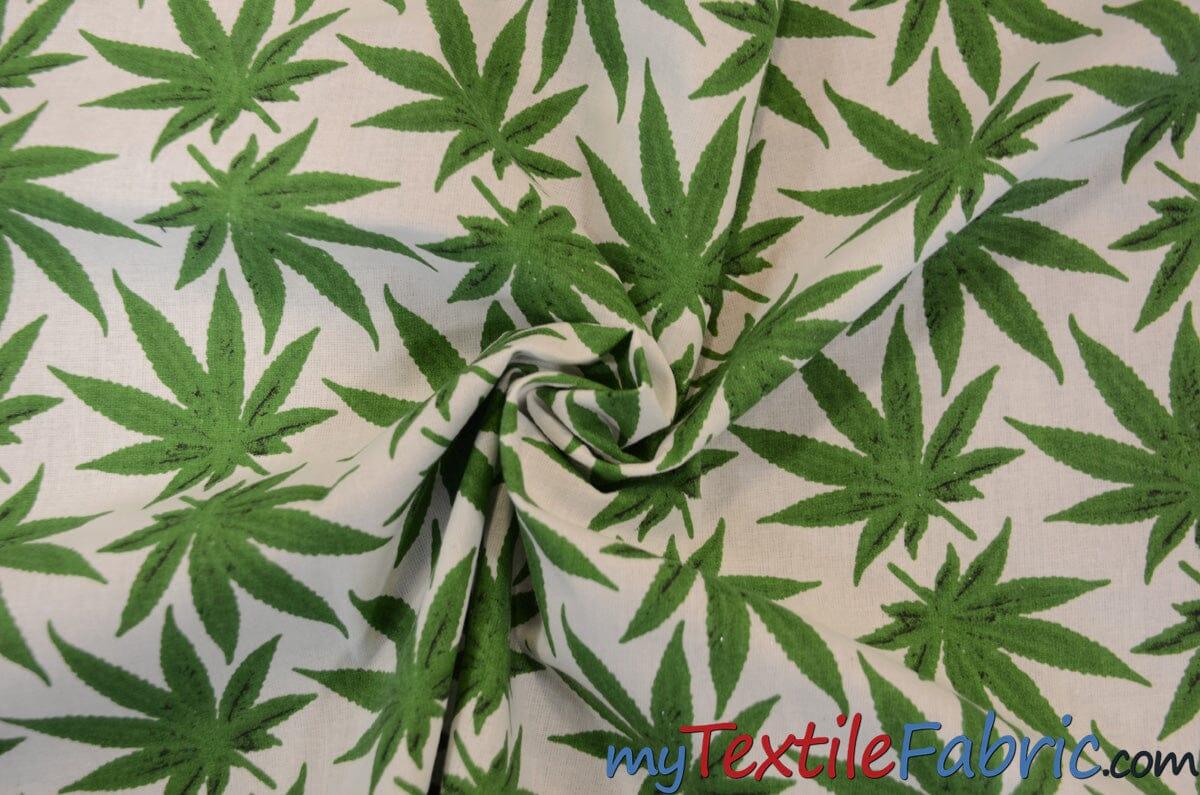 Marijuana Cannabis Leaf Cotton Fabric | 100% Cotton Print | 60" Wide | Ganja Flower Cotton Print | Hemp Leaf Cotton Print | Face Mask, Shirts, Herb Fabric | Fabric mytextilefabric
