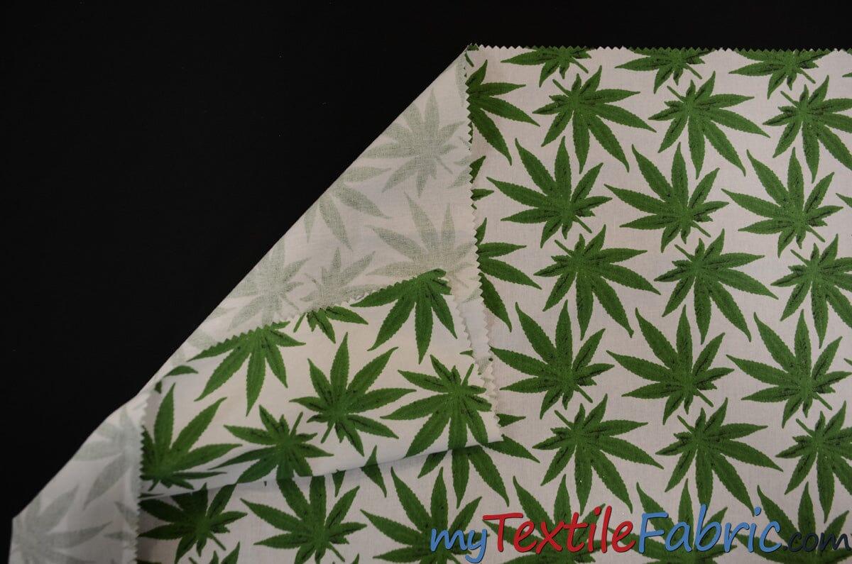 Marijuana Cannabis Leaf Cotton Fabric | 100% Cotton Print | 60" Wide | Ganja Flower Cotton Print | Hemp Leaf Cotton Print | Face Mask, Shirts, Herb Fabric | Fabric mytextilefabric