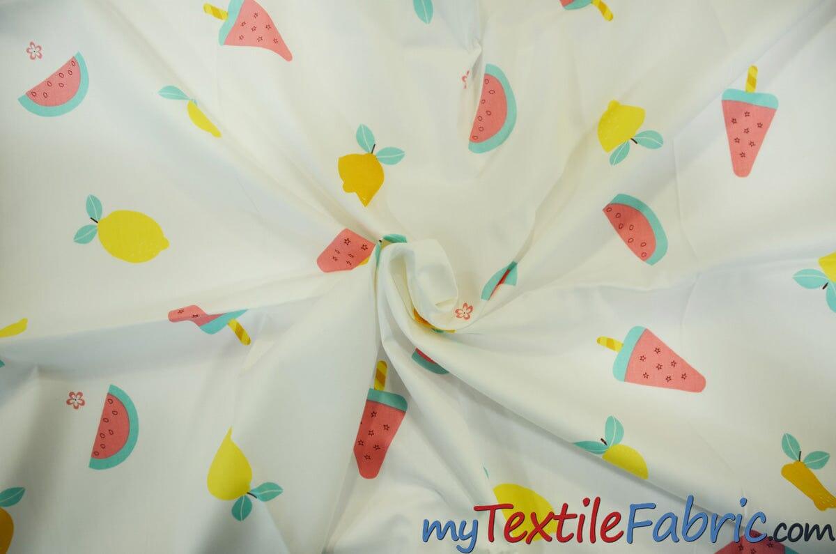 Yellow Lemon Watermelon Fruit Cotton Print Fabric | 100% Cotton Print | 60" Wide | Fabric mytextilefabric 3"x3" Sample Swatch White