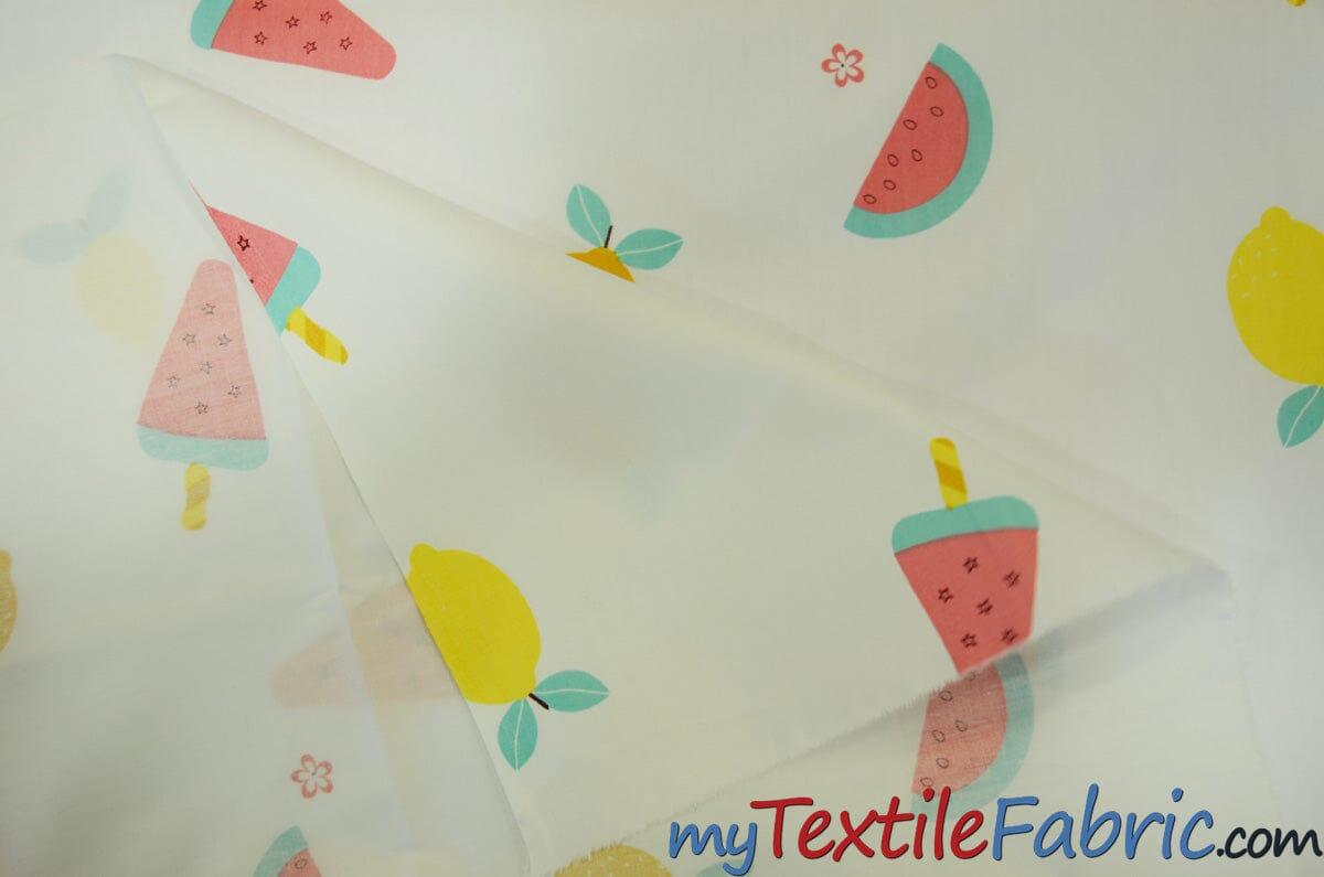 Yellow Lemon Watermelon Fruit Cotton Print Fabric | 100% Cotton Print | 60" Wide | Fabric mytextilefabric