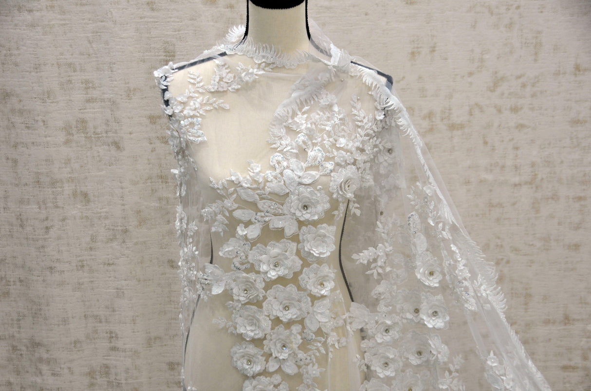 Off White Bridal Lace Fabric | EA2581 | Off White Embroidery Lace Fabric | 50" Wide | Wedding Beaded Lace Fabric | Fabric mytextilefabric